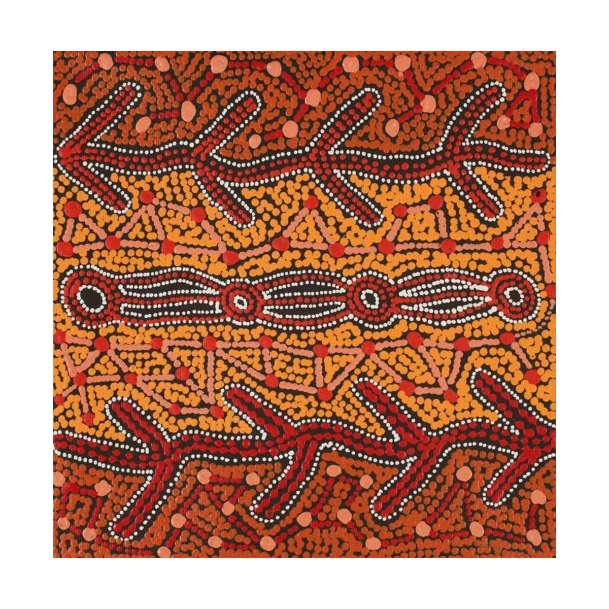 2779/25 Canvas Prestretched Warlukurlangu Jukurrpa (Fire country Dreaming) 30x30cm Theo (Faye) Nangala Hudson - Warlukulangu Artists