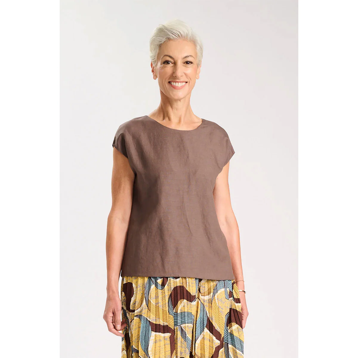 Amelie Two Way Tee Mushroom Linen/Rayon - Image 2