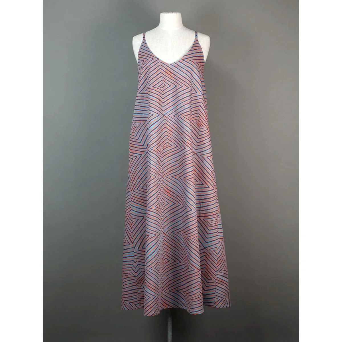Anita Dress Papa Tjukurrpa Blend on Blue Cotton/linen Blend - Ikuntji Artists