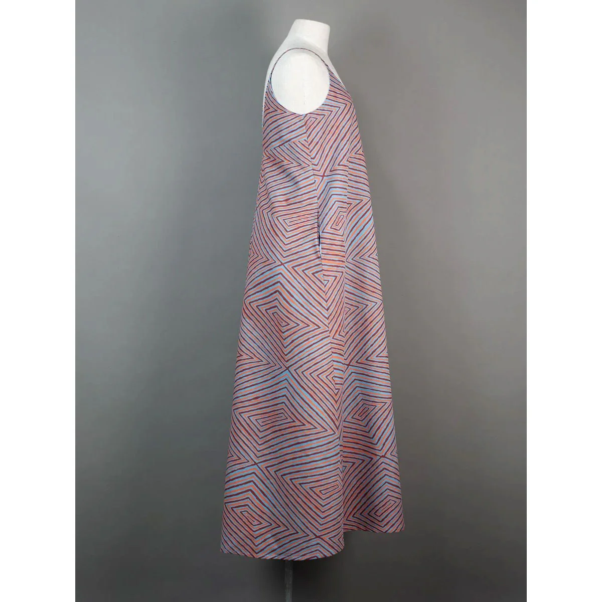 Anita Dress Papa Tjukurrpa Blend on Blue Cotton/linen Blend - Ikuntji Artists - Image 2