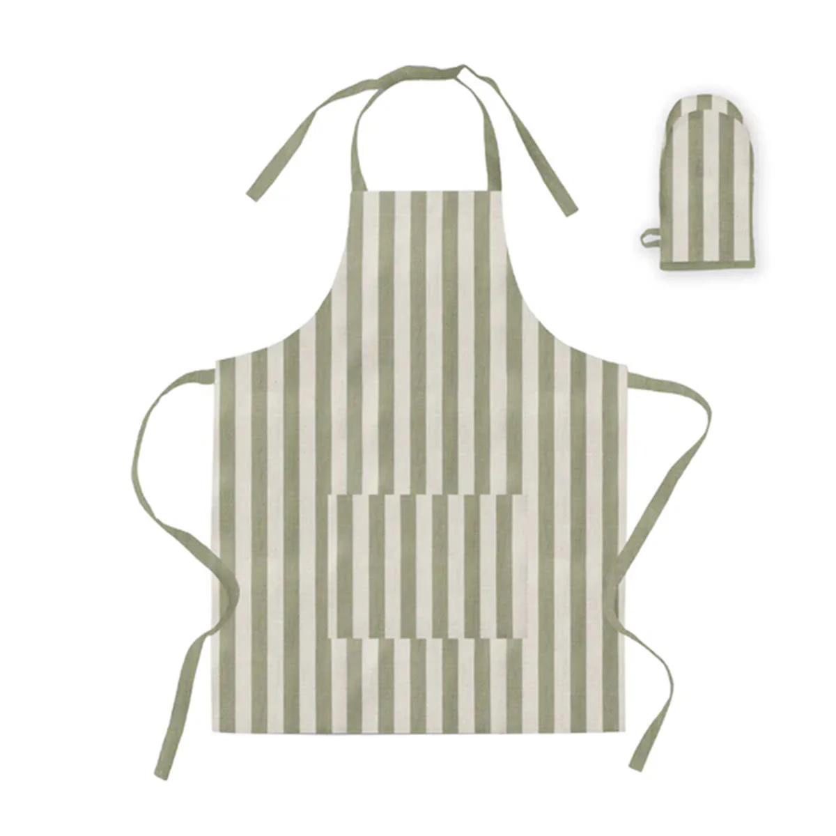 Apron and Glove Set Estelle Green Stripe - Madras Link