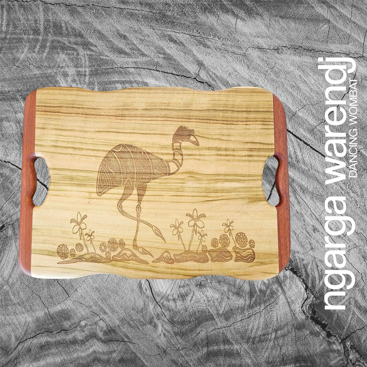 Wooden Board Rectangle Medium Emu Camphor Laurel & Redgum 47x34x2.5cm - Ngarga Warendj