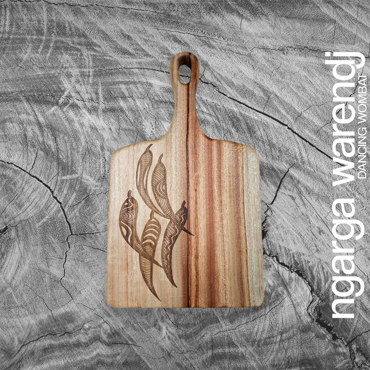 Wooden Paddle Board Square Five Gum Leaves Camphor Laurel 34x20x2.8cm - Ngarga Warendj