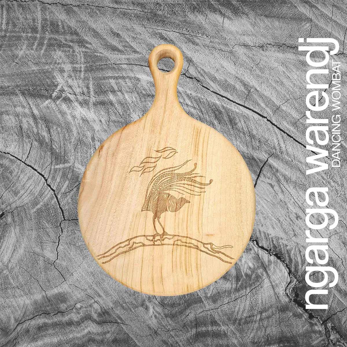 Wooden Paddle Board Round Lyrebird Camphor Laurel 24x34x2.8cm - Ngarga Warendj