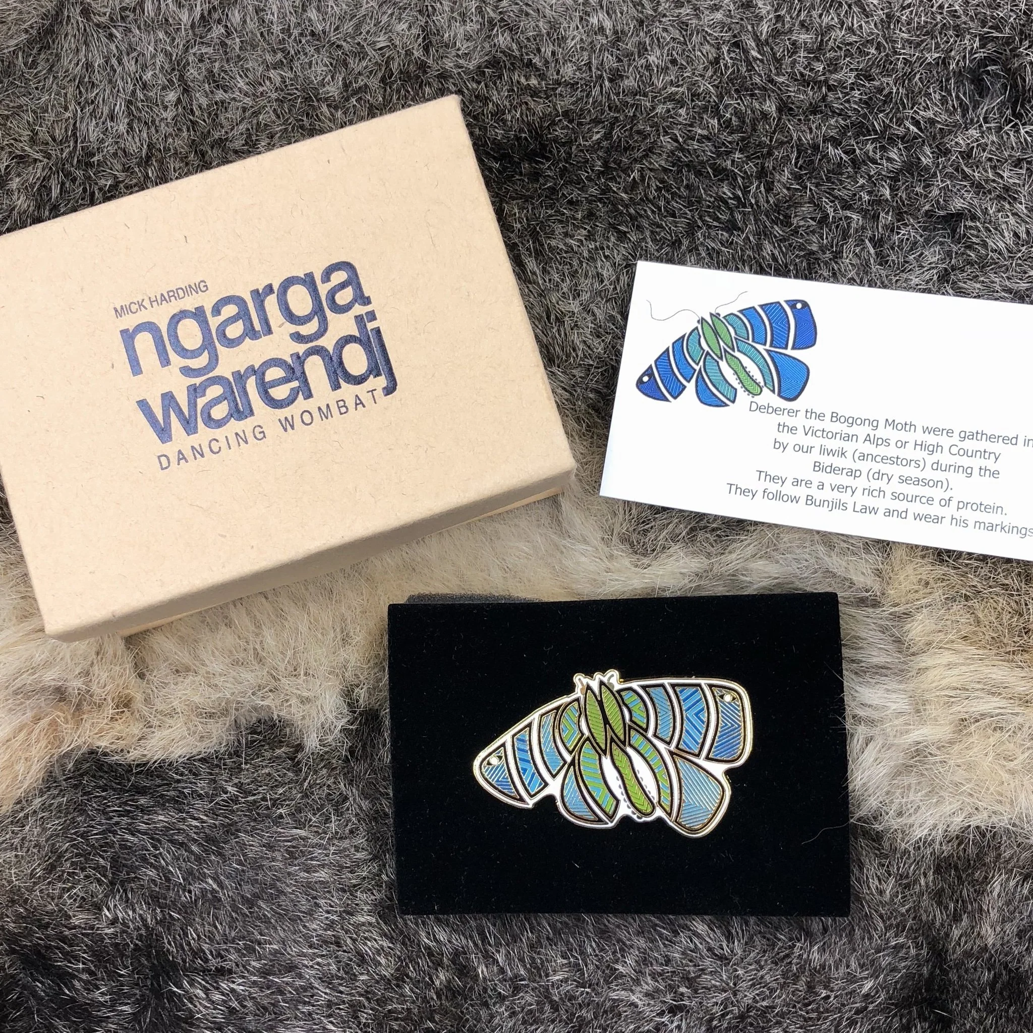 Brooch / Pin Bogong Moth Blue - Ngarga Warendj - Image 2