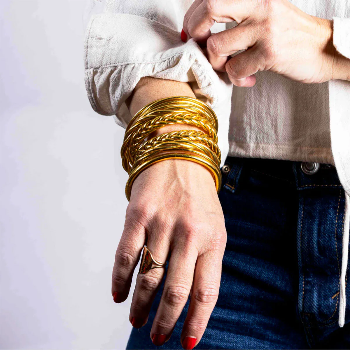 Buddhist Bracelet Twist Light Gold - French Bazaar - Image 2