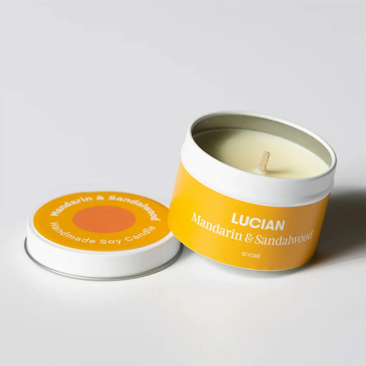 Candle Medium Tin Mandarin and Sandalwood - Lucian Candles
