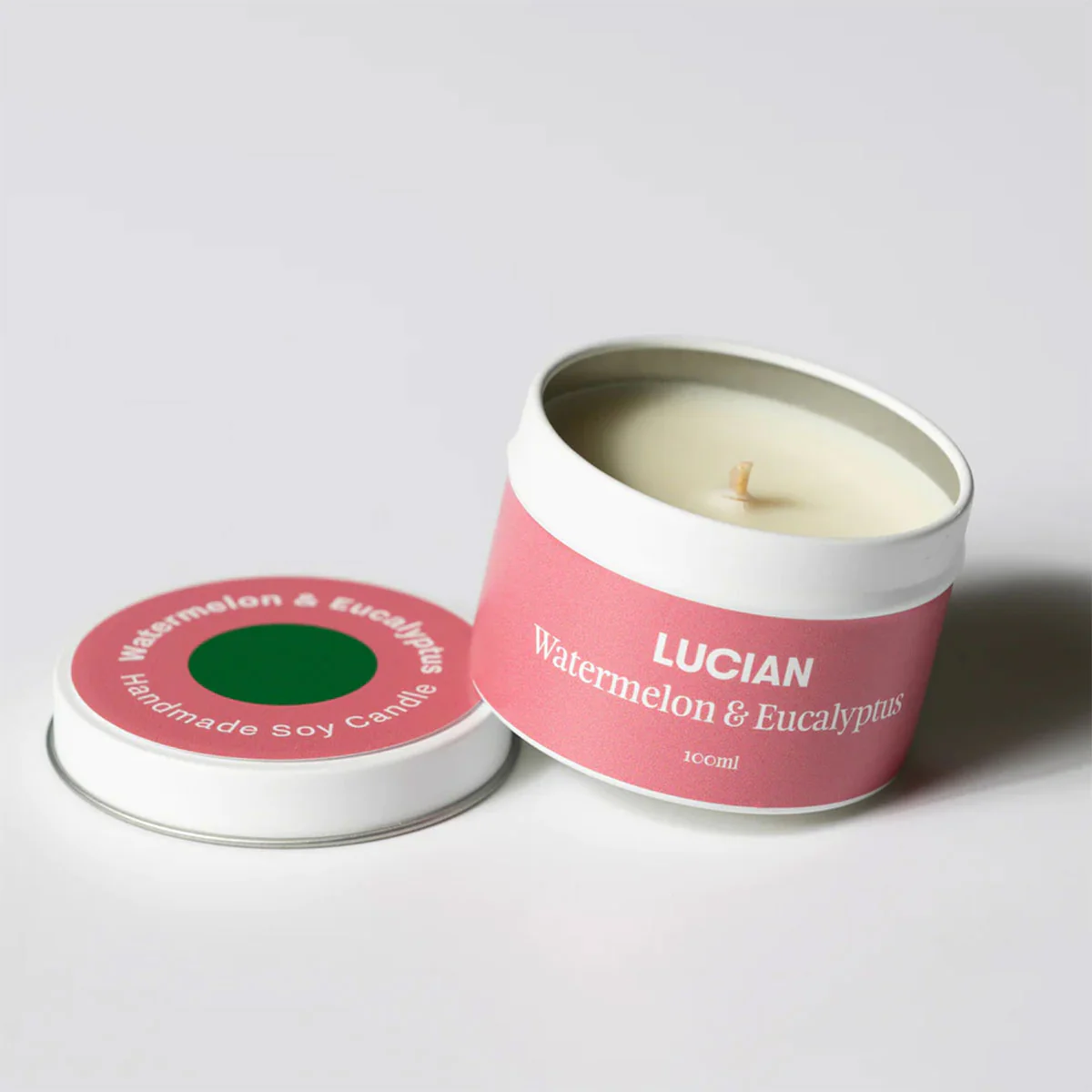 Candle Medium Tin Watermelon Eucalyptus - Lucian Candles
