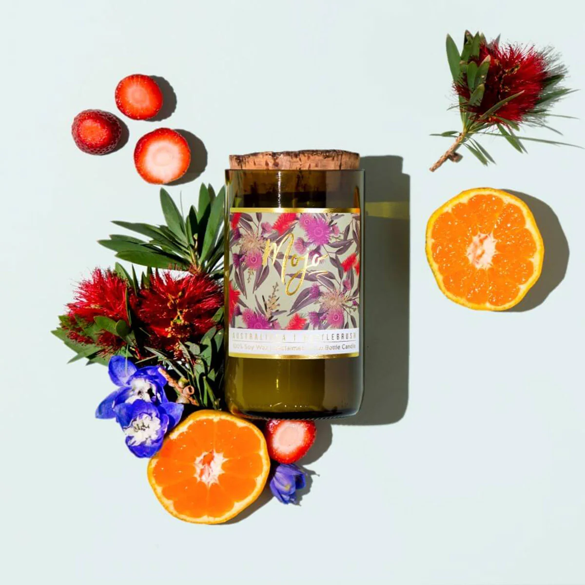 Candle Soy Wax Reclaimed Wine Bottle Australiana Bottlebrush - Mojo Candle Co