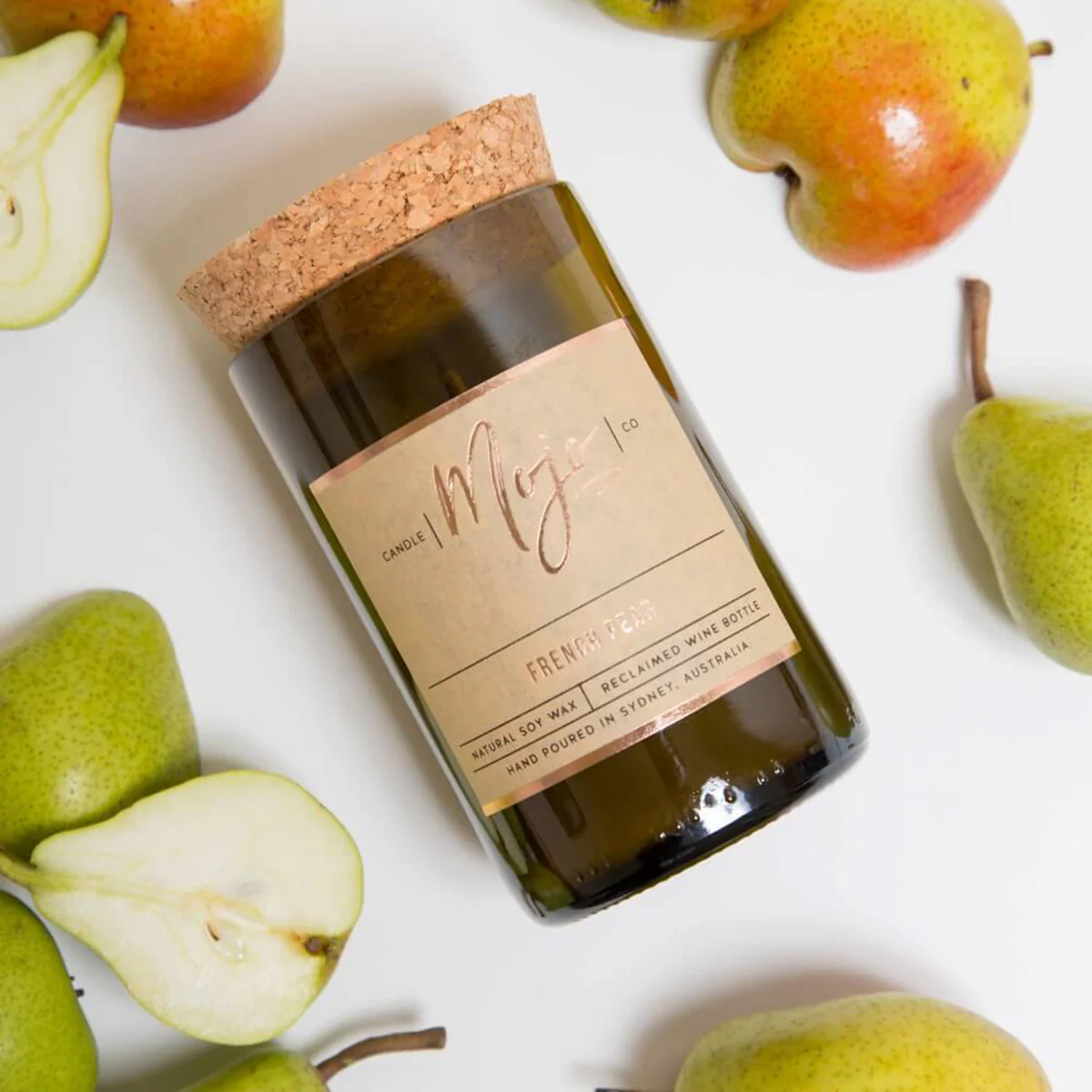 Candle Soy Wax Reclaimed Wine Bottle French Pear - Mojo Candle Co