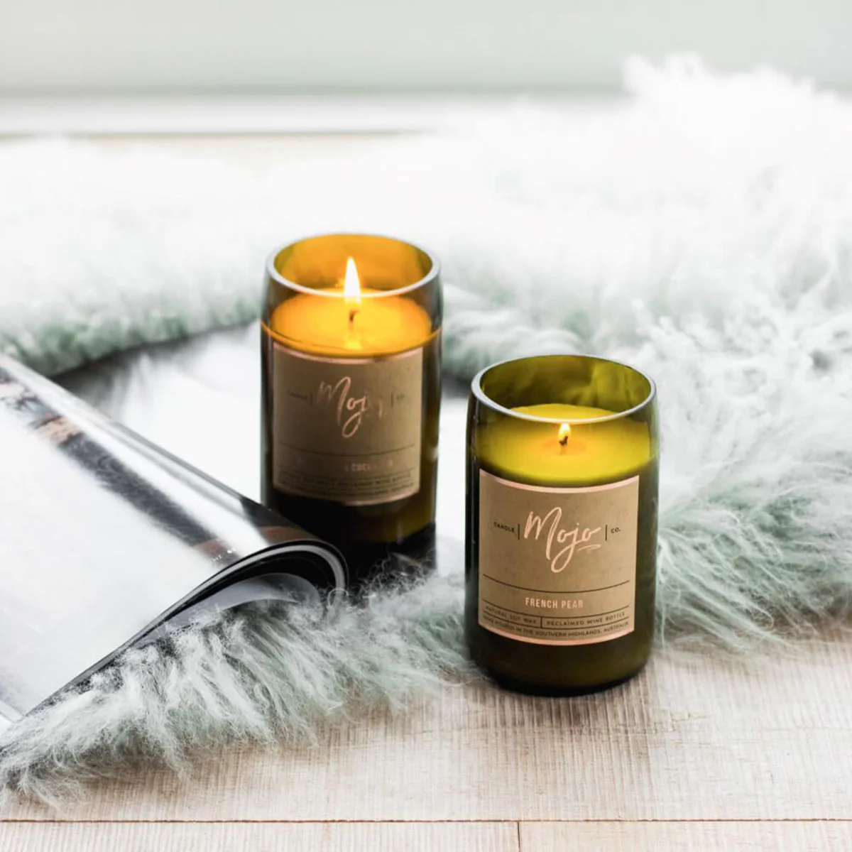 Candle Soy Wax Reclaimed Wine Bottle French Pear - Mojo Candle Co - Image 2