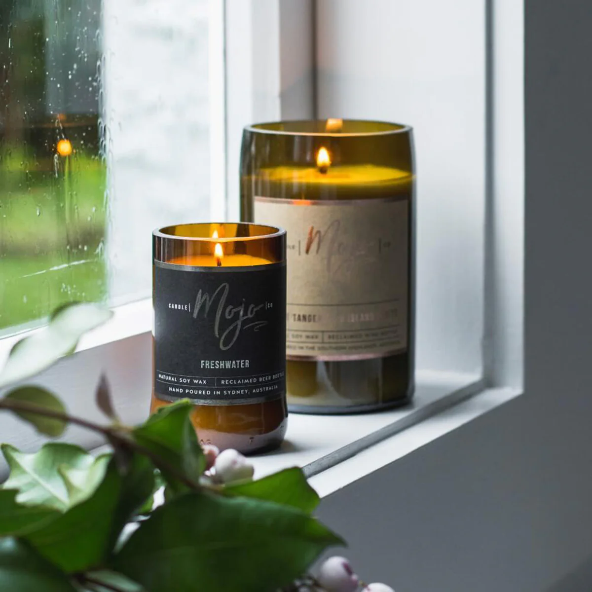 Candle Soy Wax Reclaimed Wine Bottle Rose Pepper & Blackmint - Mojo Candle Co - Image 2