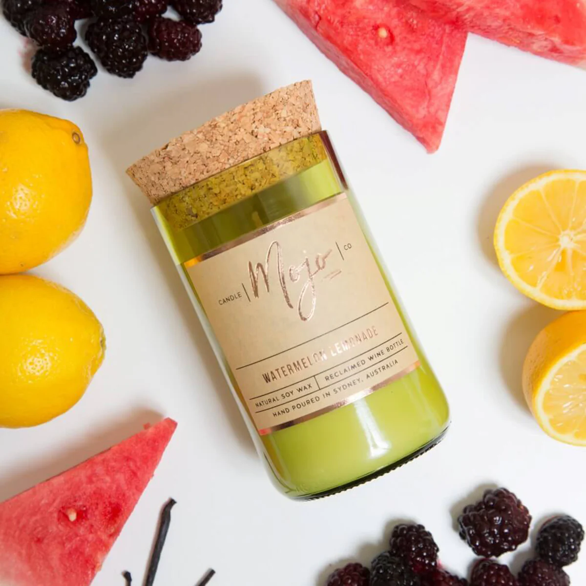Candle Soy Wax Reclaimed Wine Bottle Watermelon Lemonade - Mojo Candle Co