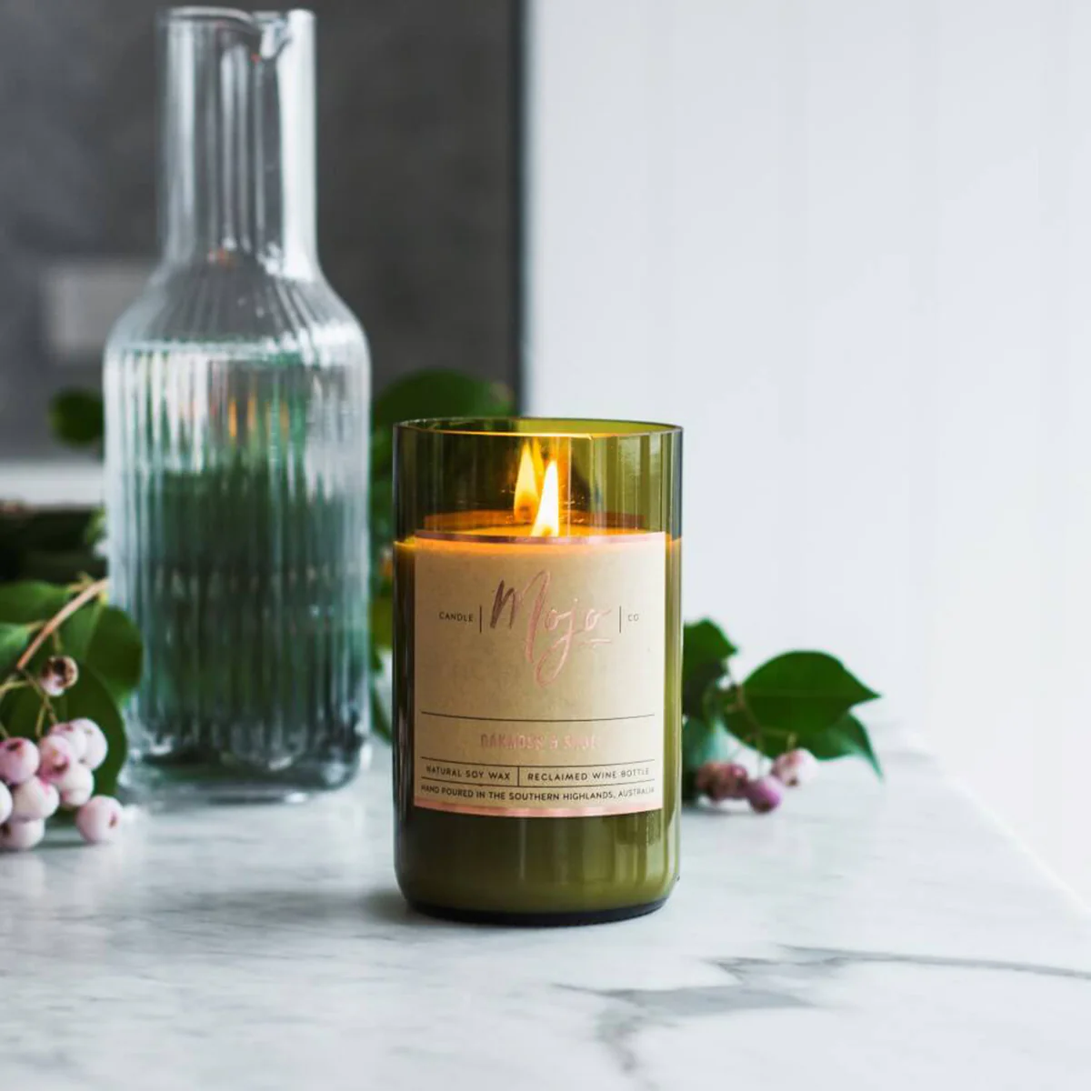 Candle Soy Wax Reclaimed Wine Bottle Watermelon Lemonade - Mojo Candle Co - Image 2