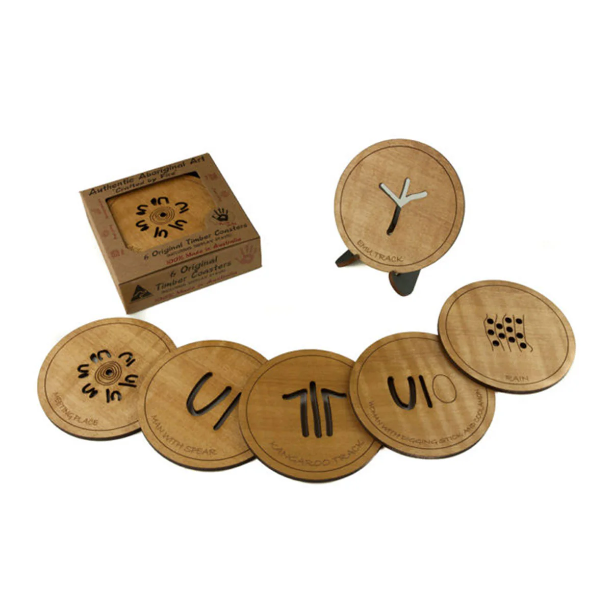 Coasters Set/6 Aboriginal Symbols Fire Dreaming - Murra Wolka