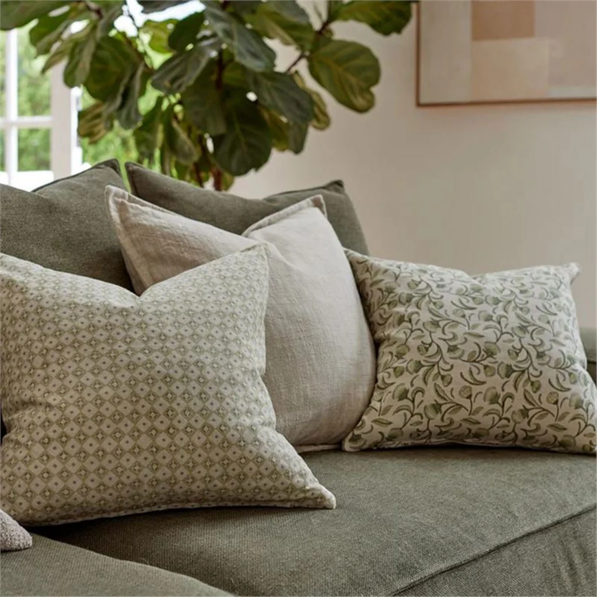 Cushion Diamond Block Print Samira Green 50cm - Madras Link - Image 2