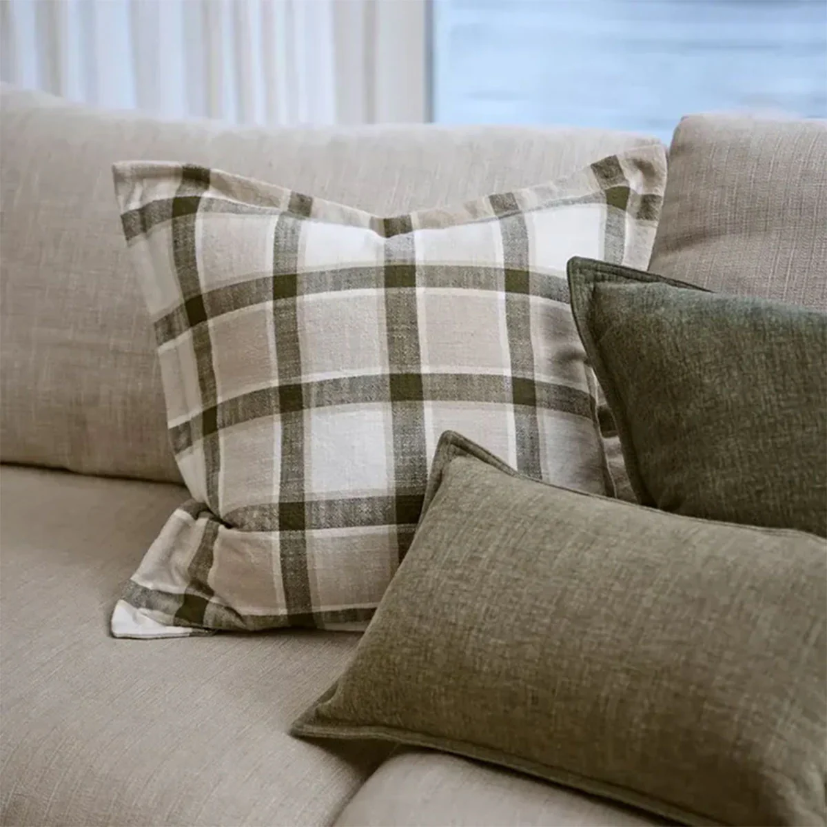 Cushion Keaton Green Slub Check 50cm - Madras Link - Image 2