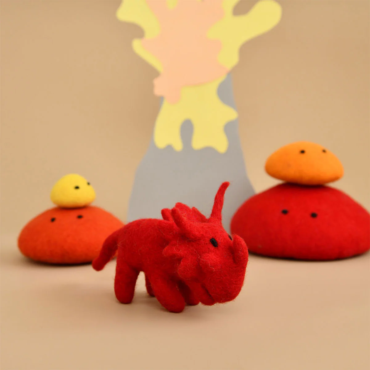 Dinosaur Felt Triceratops Mini Red - Dashdu