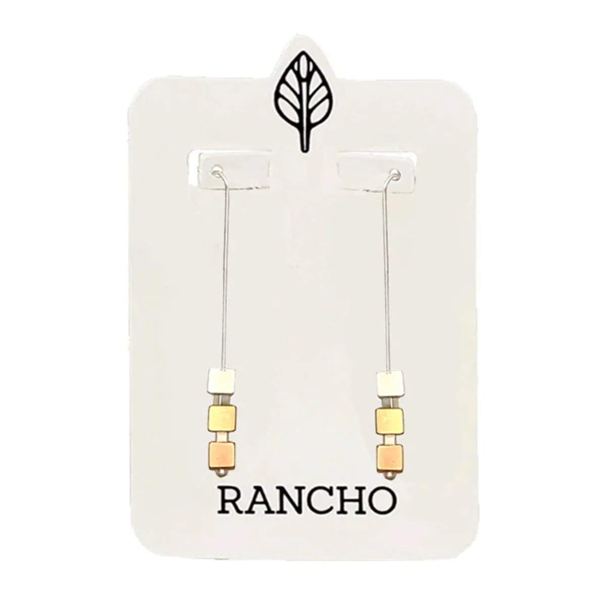 Earring Three Cube Silver Long Straight Hooks Silver Gold Rose Gold - Rancho