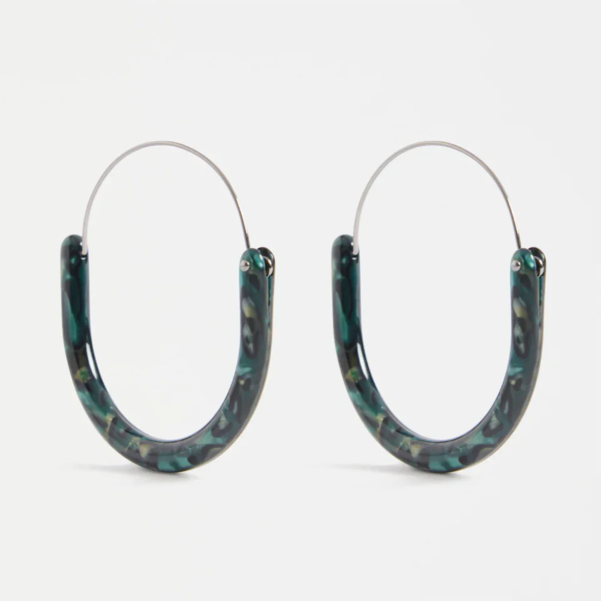 Earrings Aki Drk Green Tortoiseshell Hoops - Elk