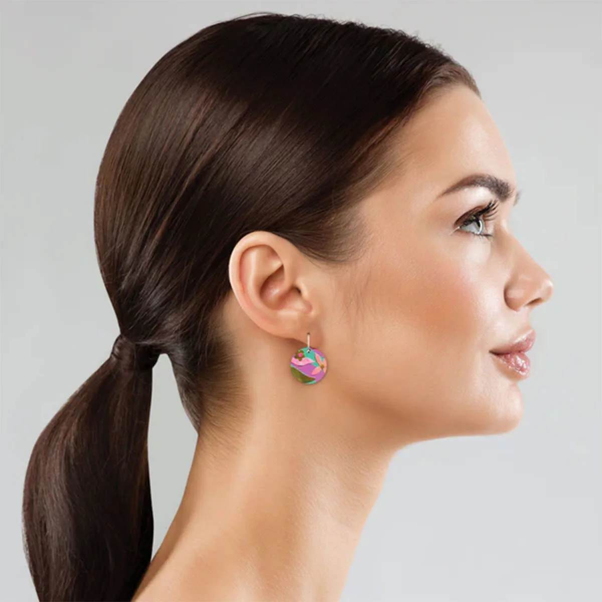 Earrings Circle Drop Floral Scape - Moe Moe Design - Image 2