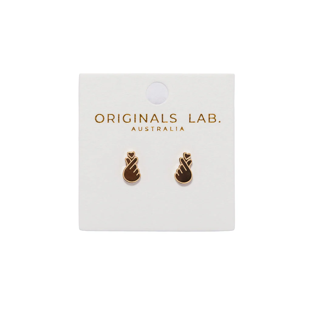 Earrings Finger Heart Gold Studs - Originals Lab