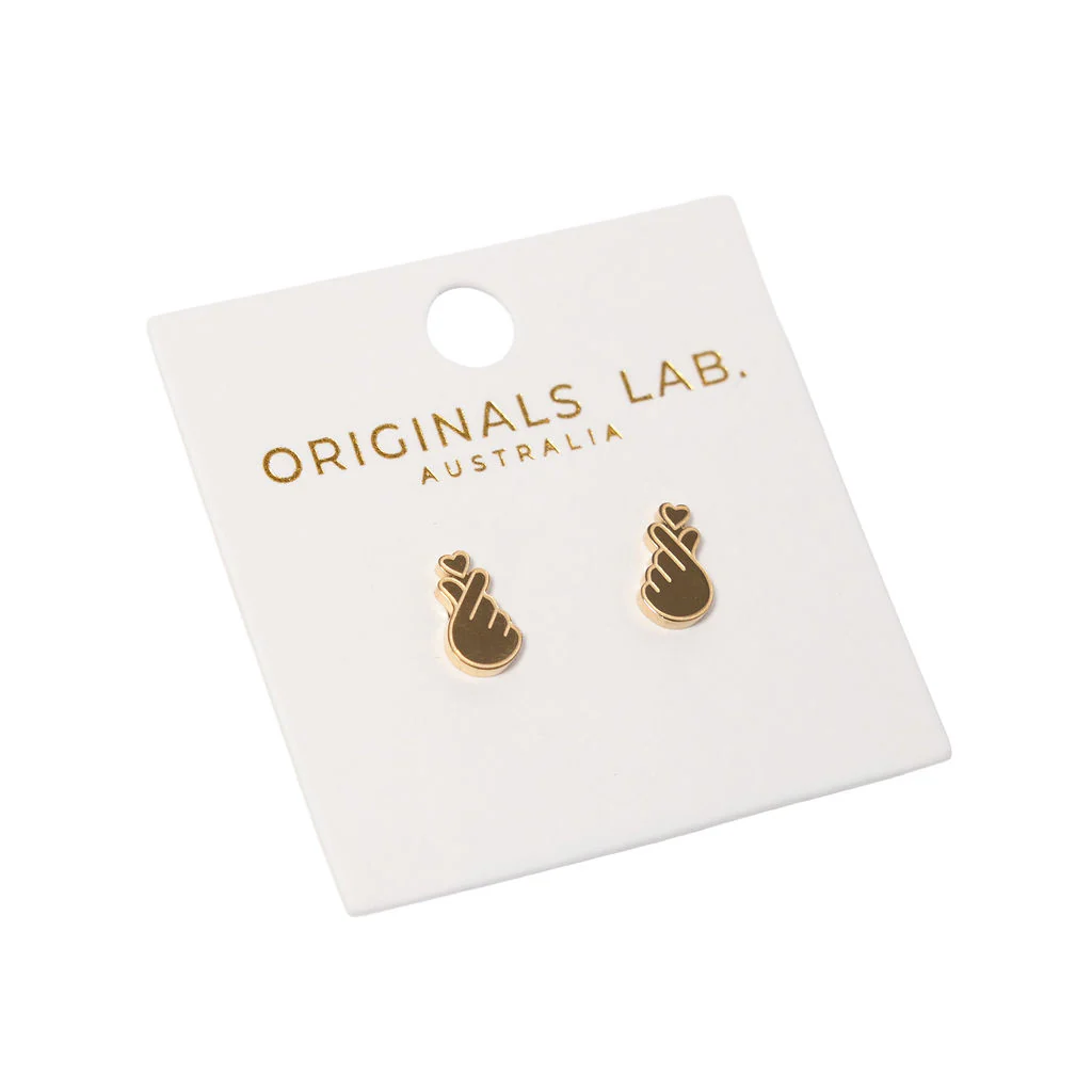 Earrings Finger Heart Gold Studs - Originals Lab - Image 2