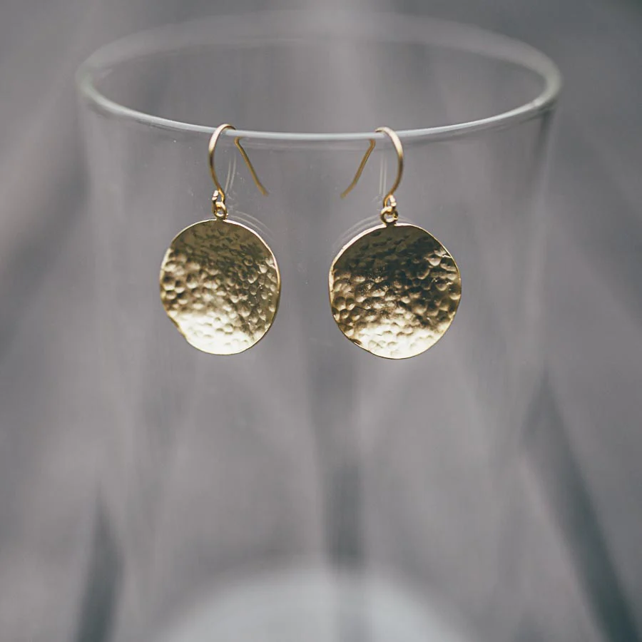 Earrings Round Hammered Discs Gold - Bec Stern - Image 2