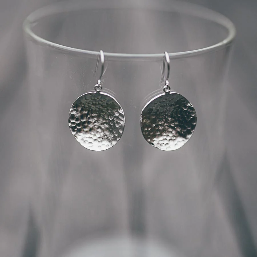 Earrings Round Hammered Discs Silver - Bec Stern - Image 2