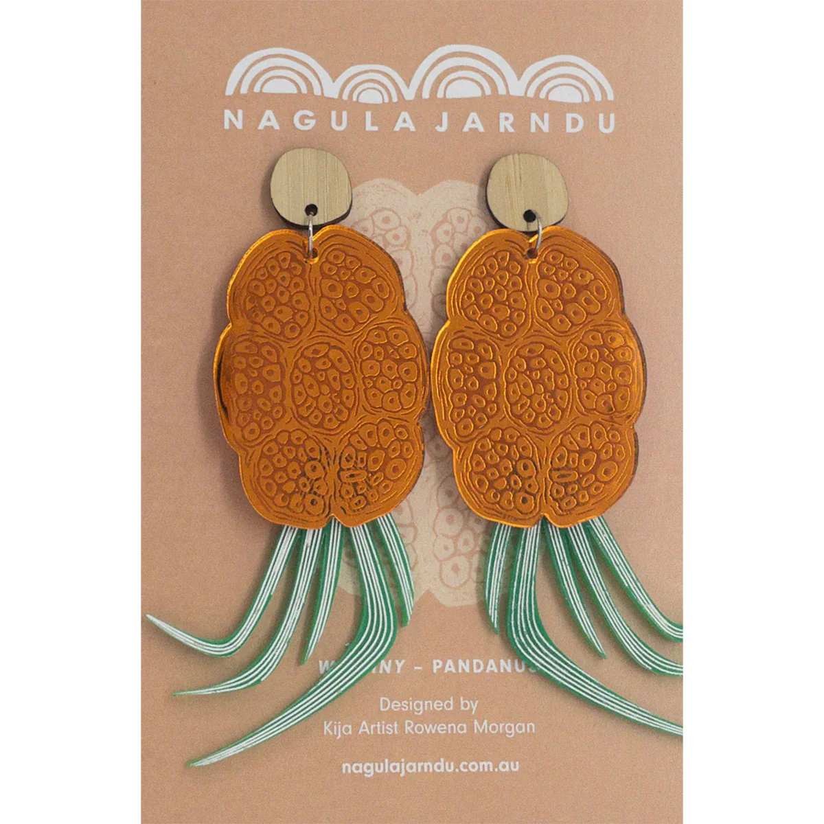 Earrings Wiriny (Pandanus) by Rowena Morgan - Nagula Jarndu