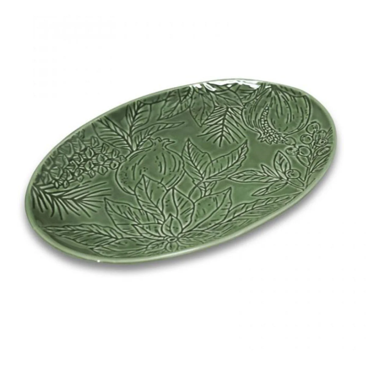 Engraved Platter Poinsettia Green - Madras Link