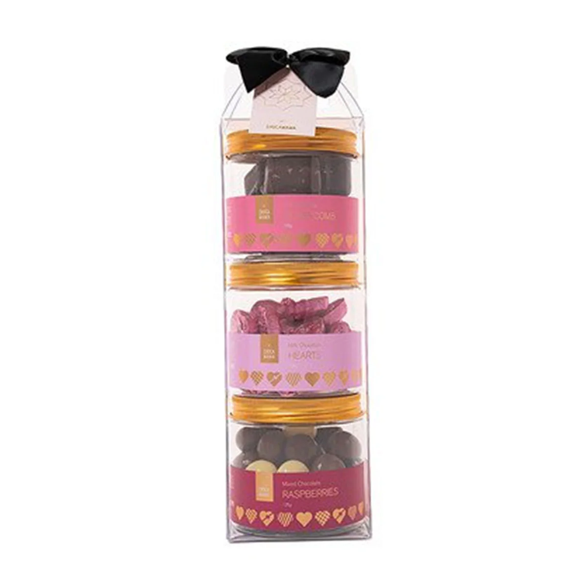 Feel The Love 3 Honeycomb/Foiled Milk Hearts Mixed Choc Raspberries Tall Gift Pack - Chocamama