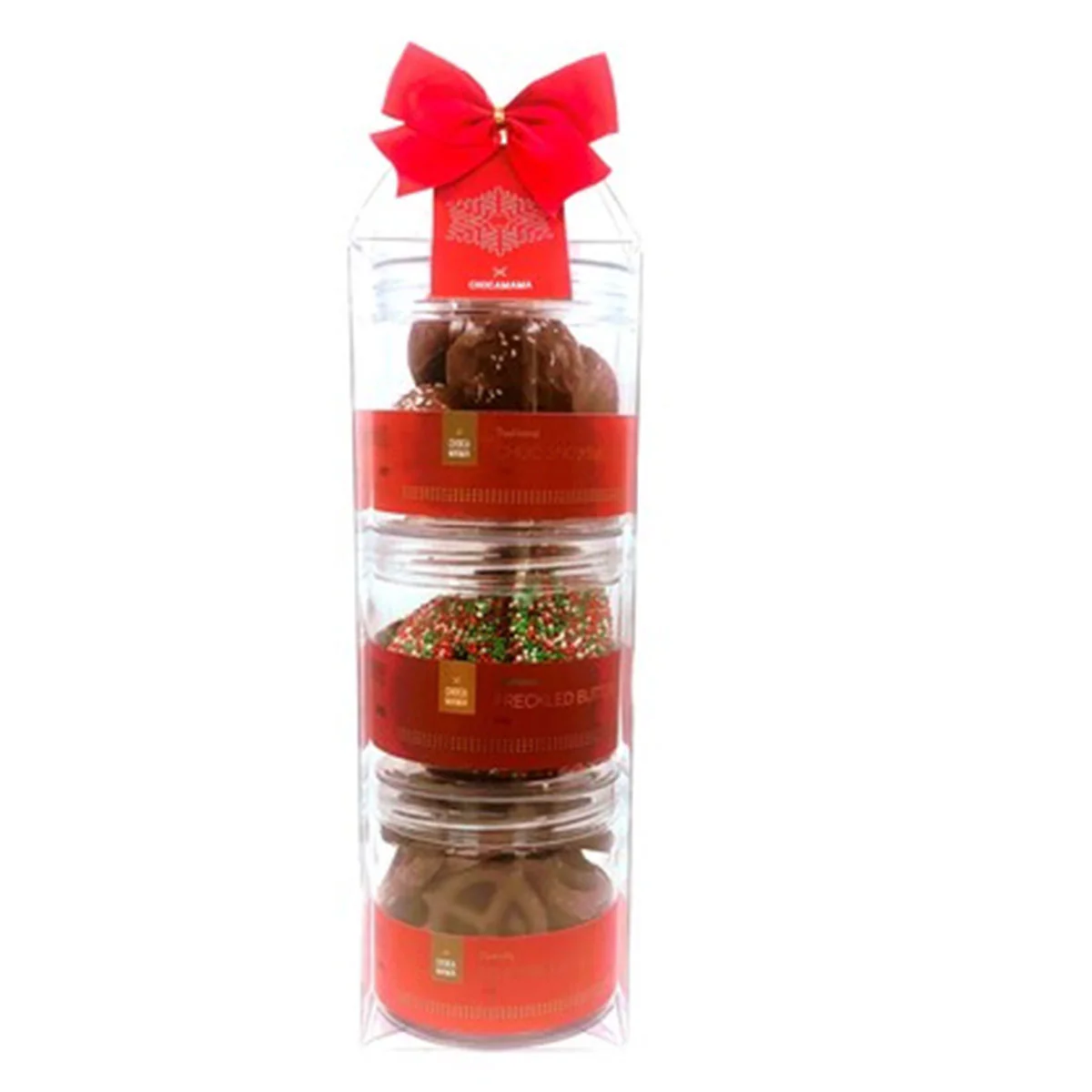 Gift Pack Festive Tower Chocolate Snowballs Speckled Buttons Milk Pretzels - Chocamama