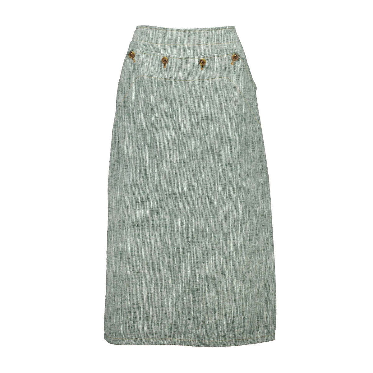 Hepburn Panorama Skirt Green in Herringbone Linen S - Olga De Polga