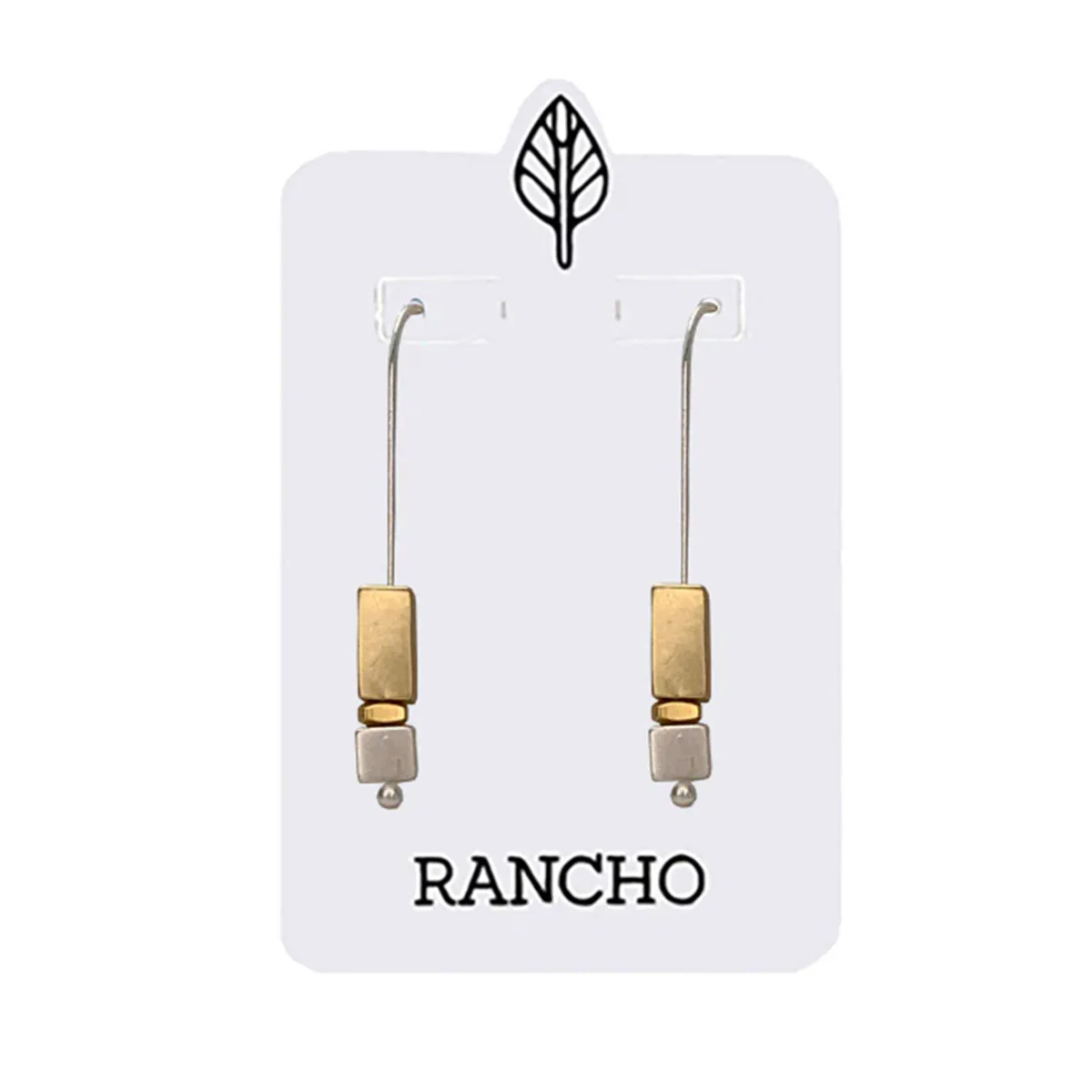 Hook Earring Rectangular Block Silver Cube Medium Straight - Rancho