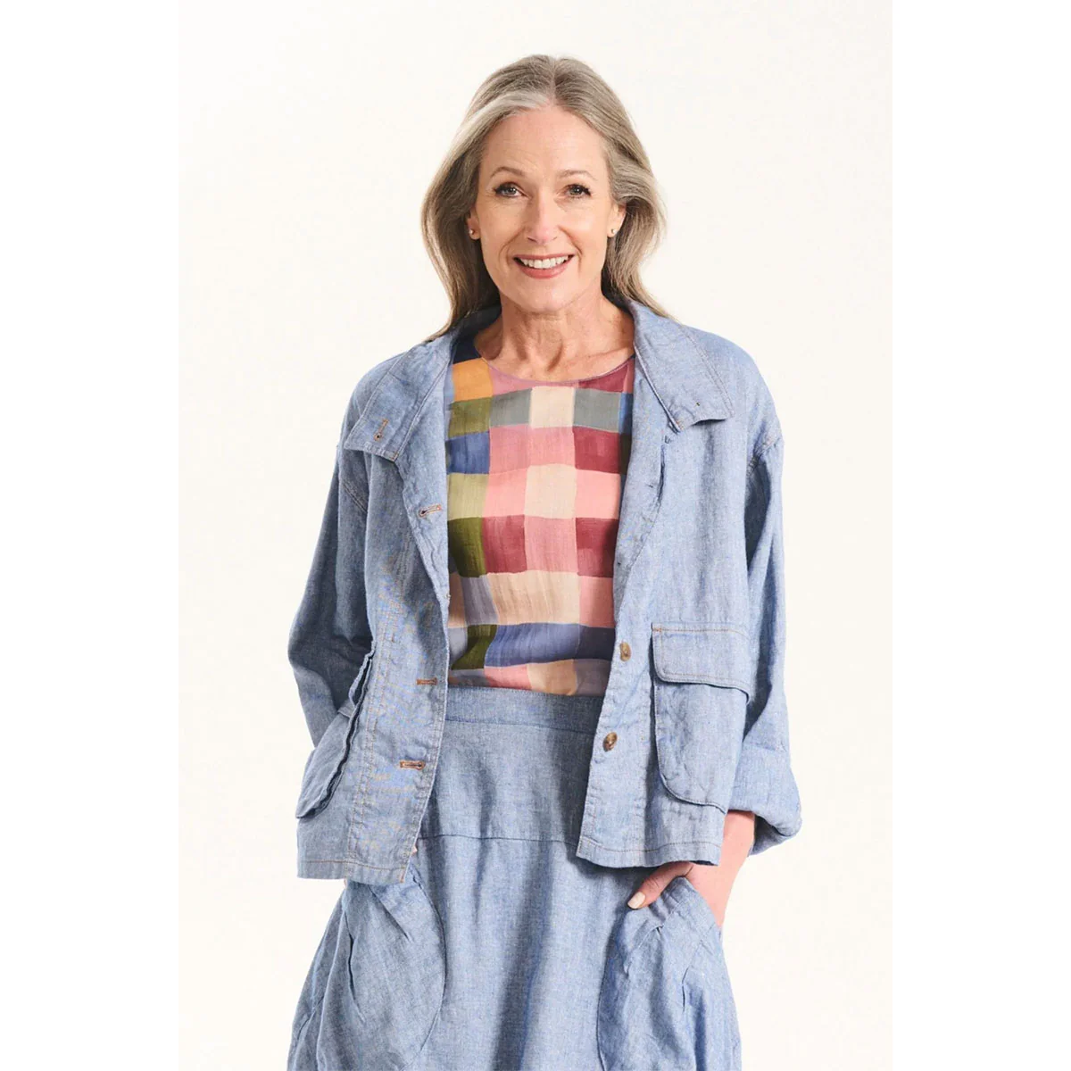 Jacket Billie Venice Beach Denim Blue Linen - Olga de Polga - Image 2