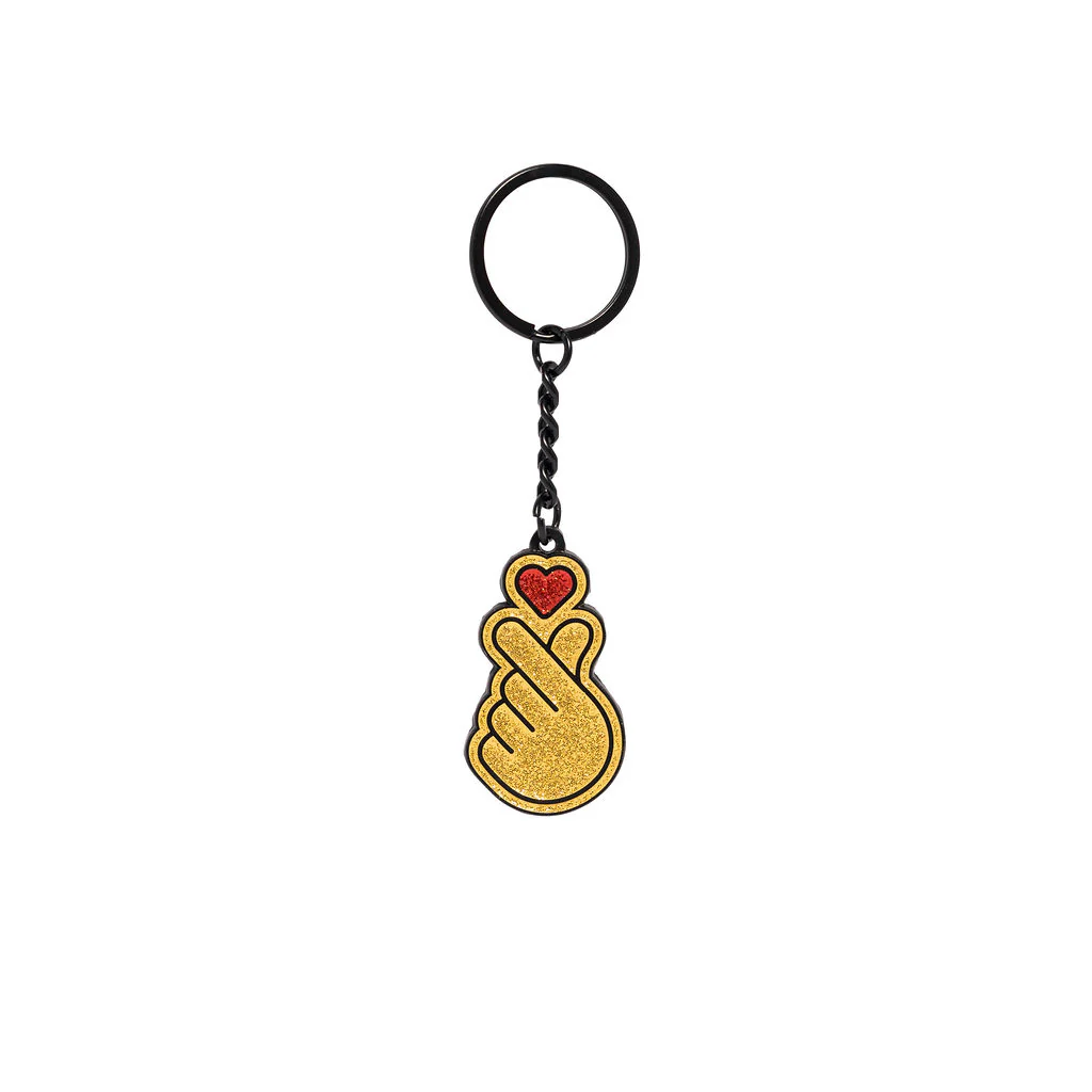 Keyring Hallyu Finger Heart Gold Glitter Powder - Explore Engage Enjoy