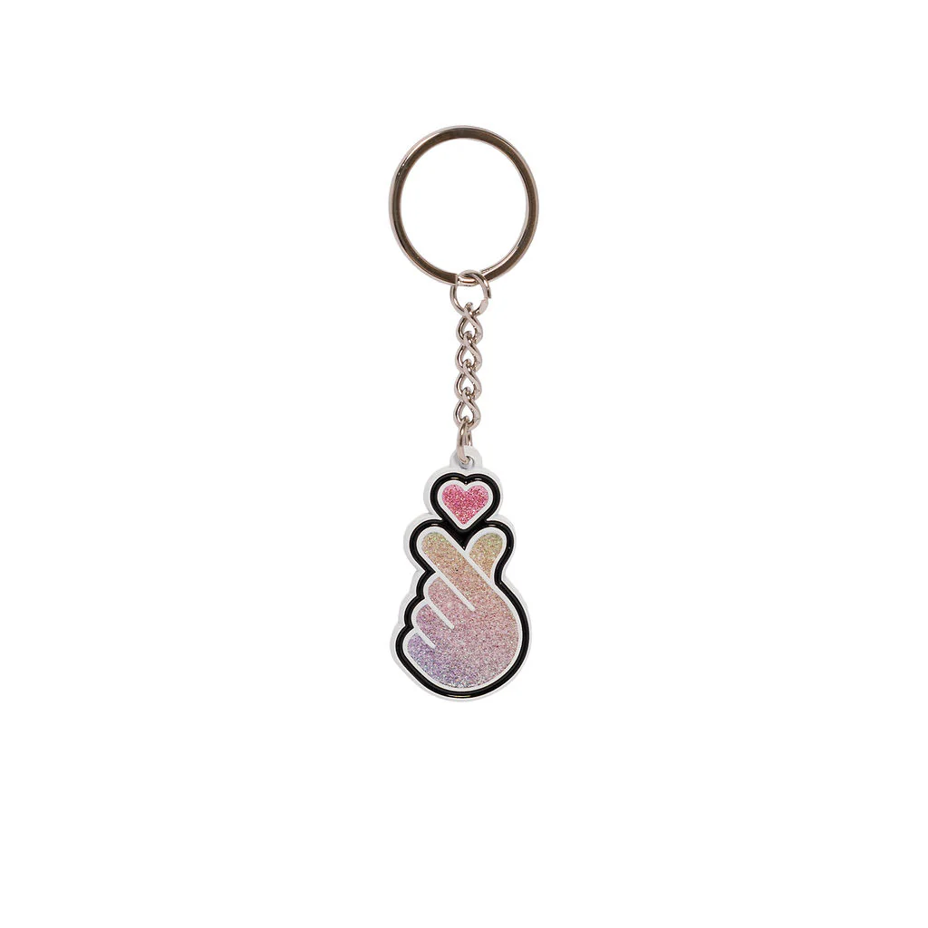 Keyring Hallyu Finger Heart Rainbow Glitter Powder - Explore Engage Enjoy