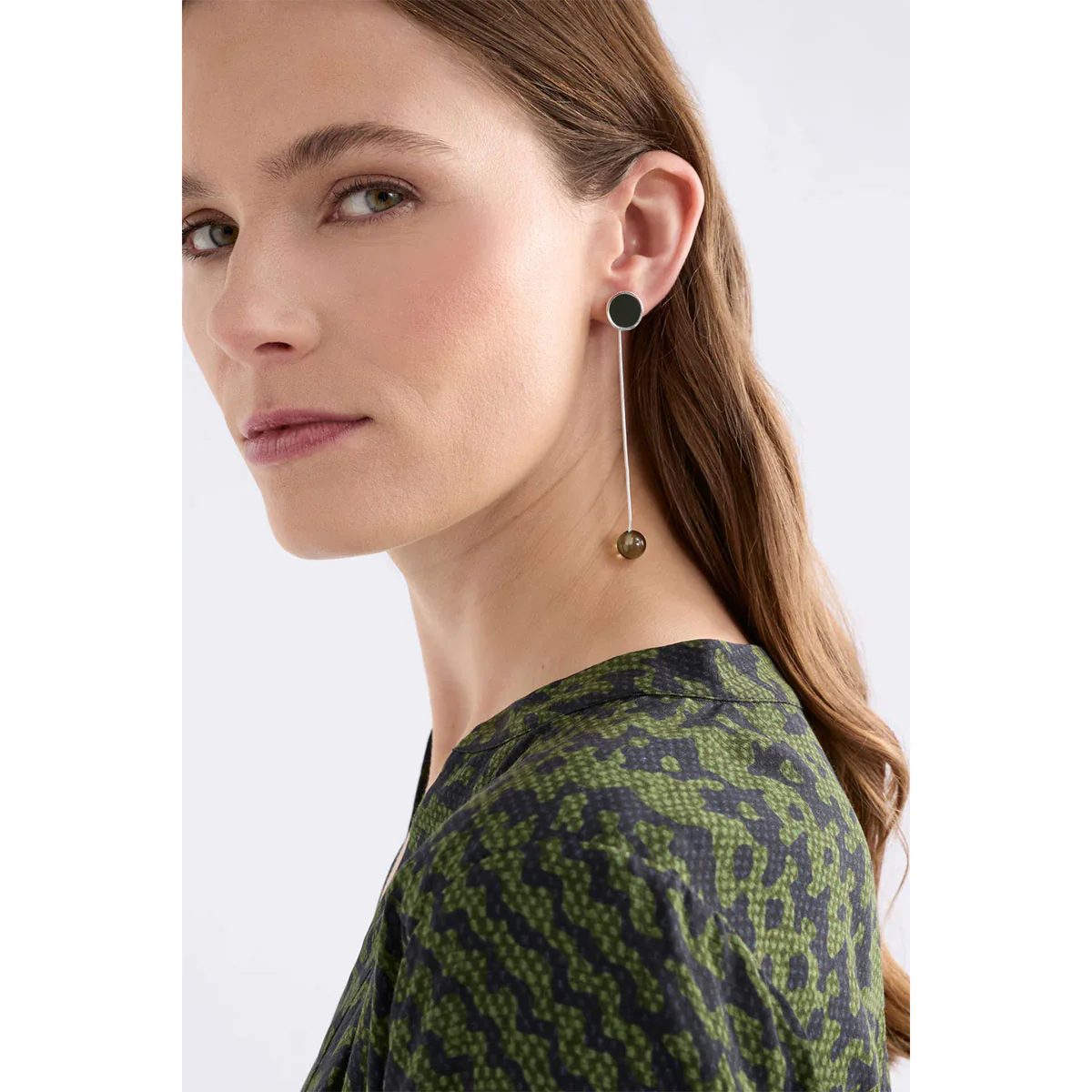 Long Drop Earring Laspar Dark Olive - Image 2
