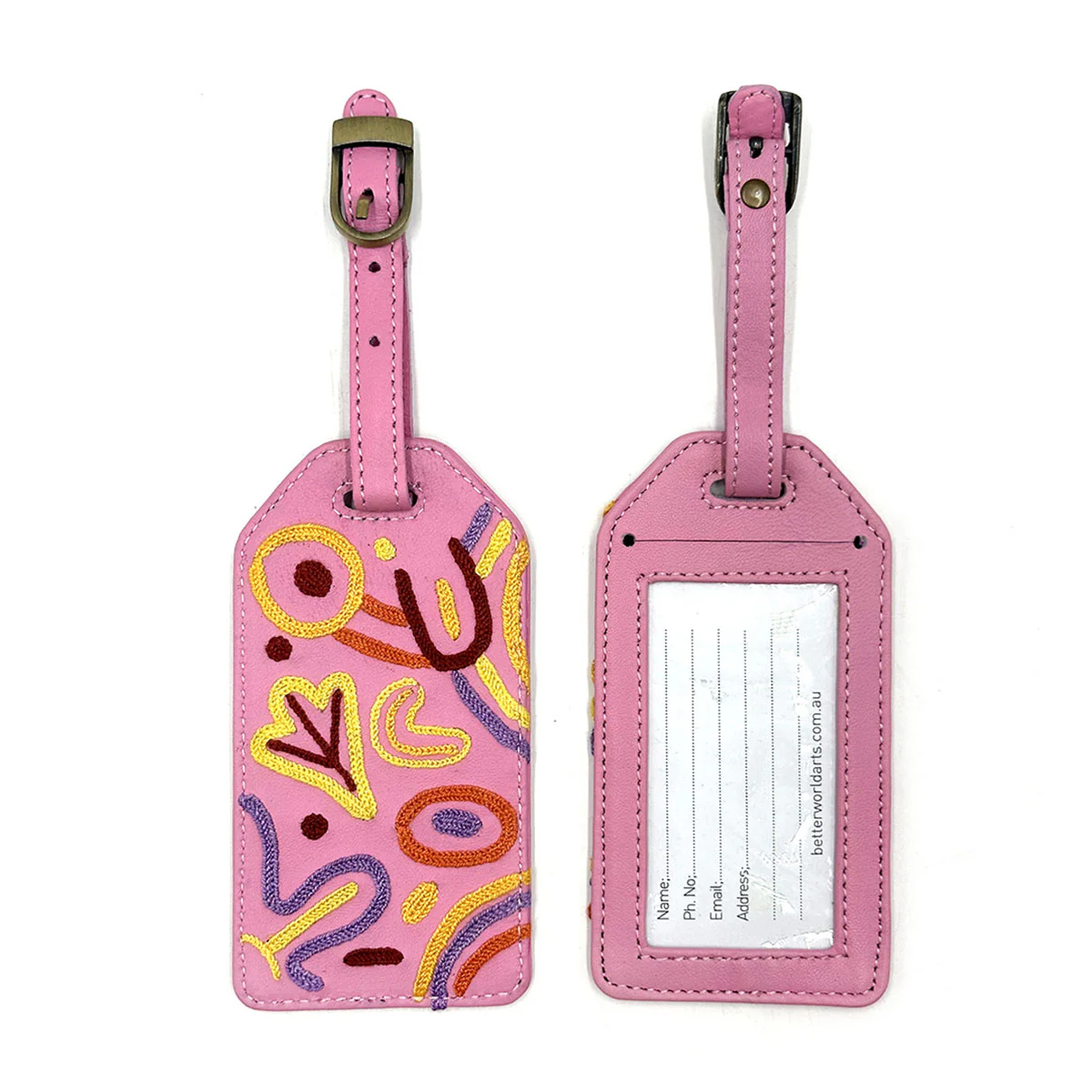 Luggage Tag Leather Embroidered Cedric Varcoe BCVA714 - Better World Arts