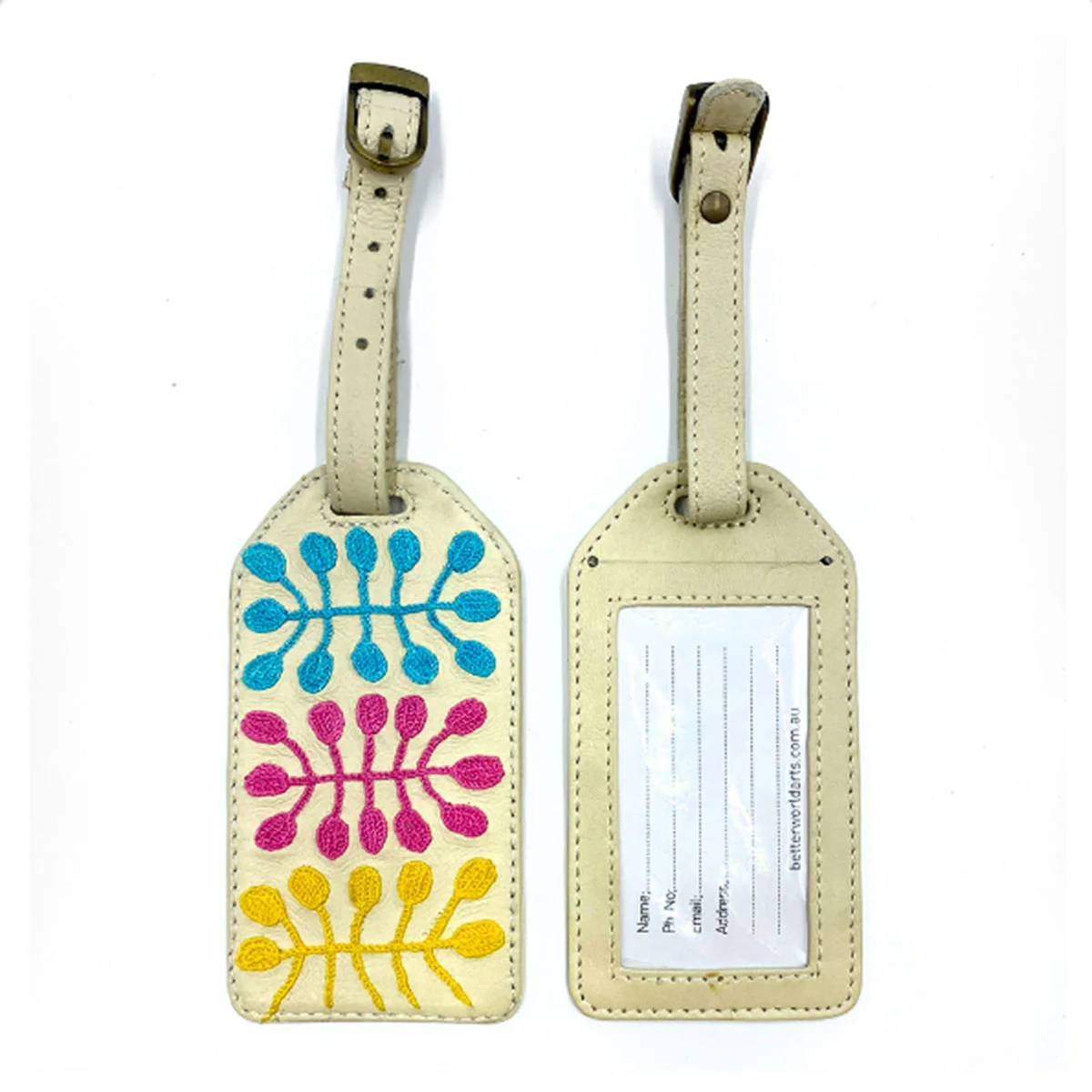 Luggage Tag Leather Embroidered MNA320 - Better World Arts