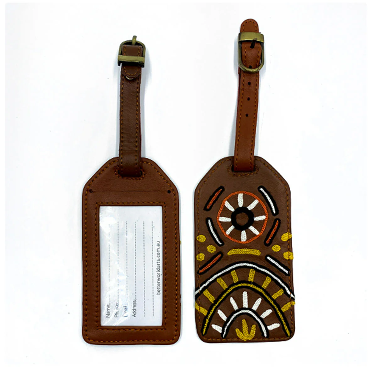 Luggage Tag Leather Embroidered NPU149 - Better World Arts