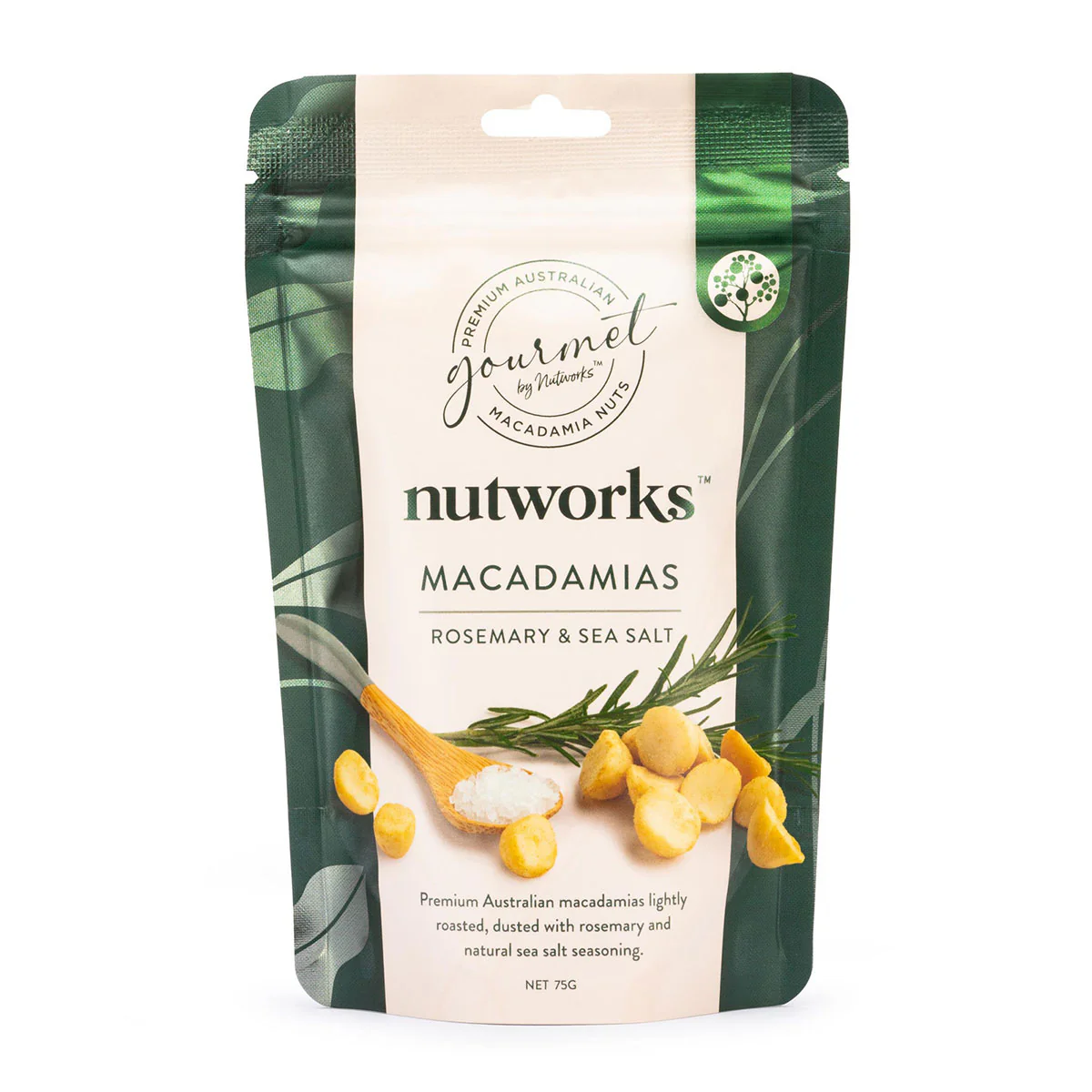 Macadamia Nuts Rosemary and Sea Salt 75g Nutworks - Gourmet Brands