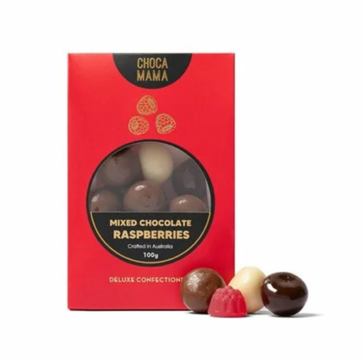 Mixed Chocolate Raspberries 100g - Chocomama