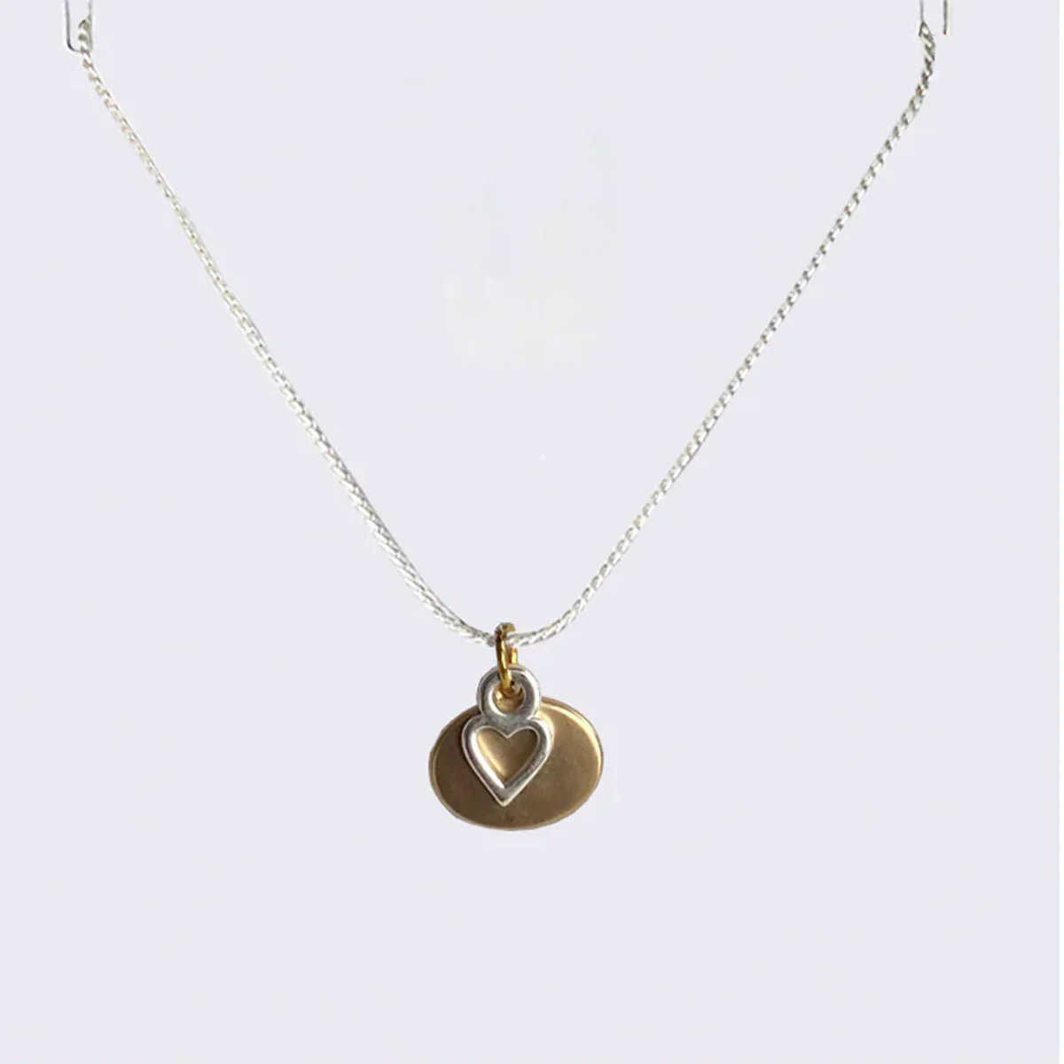 Necklace Silver Hollow Heart Gold Oval On Chain - Rancho