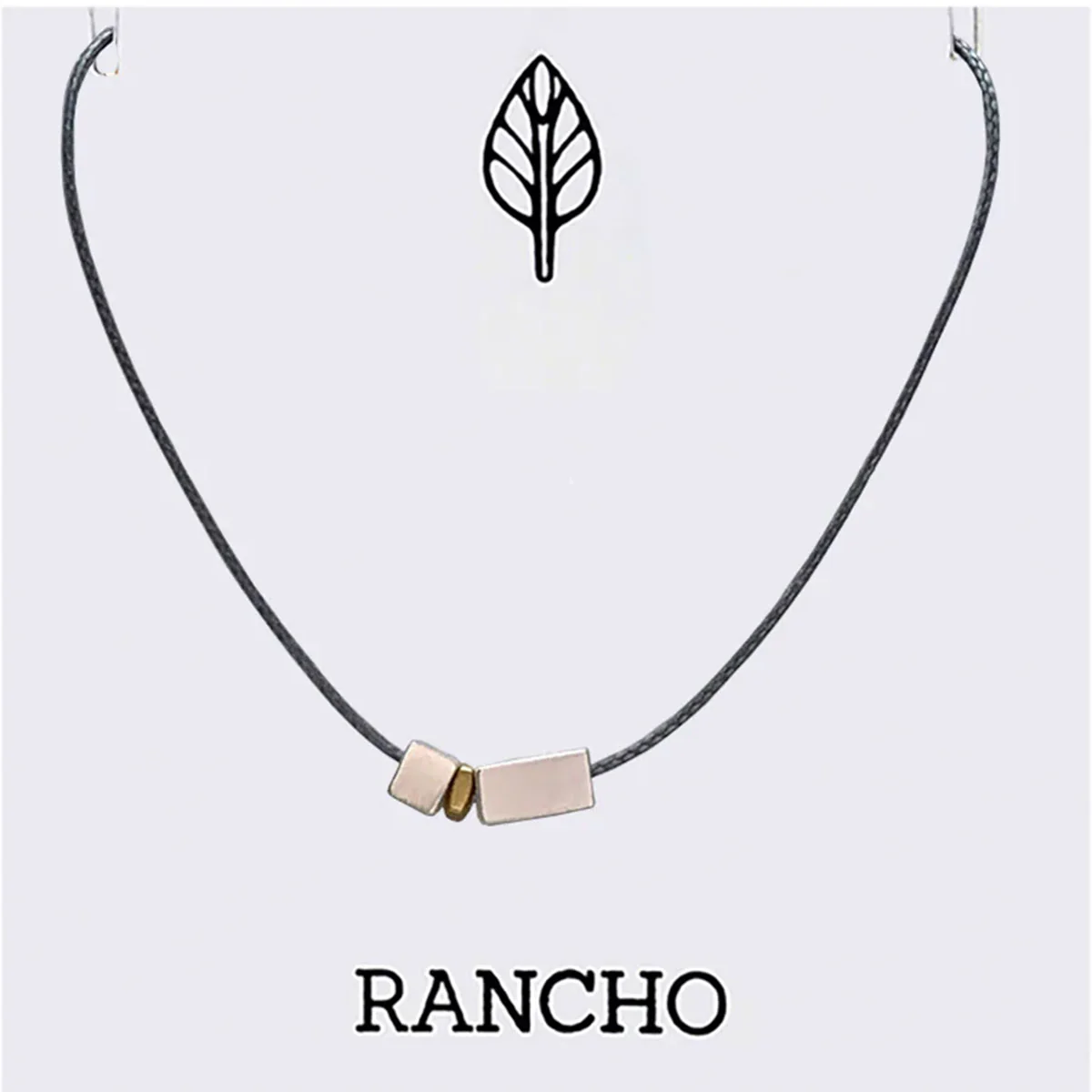 Necklace Silver Rectangular Block Silver Cube Grey Cord - Rancho