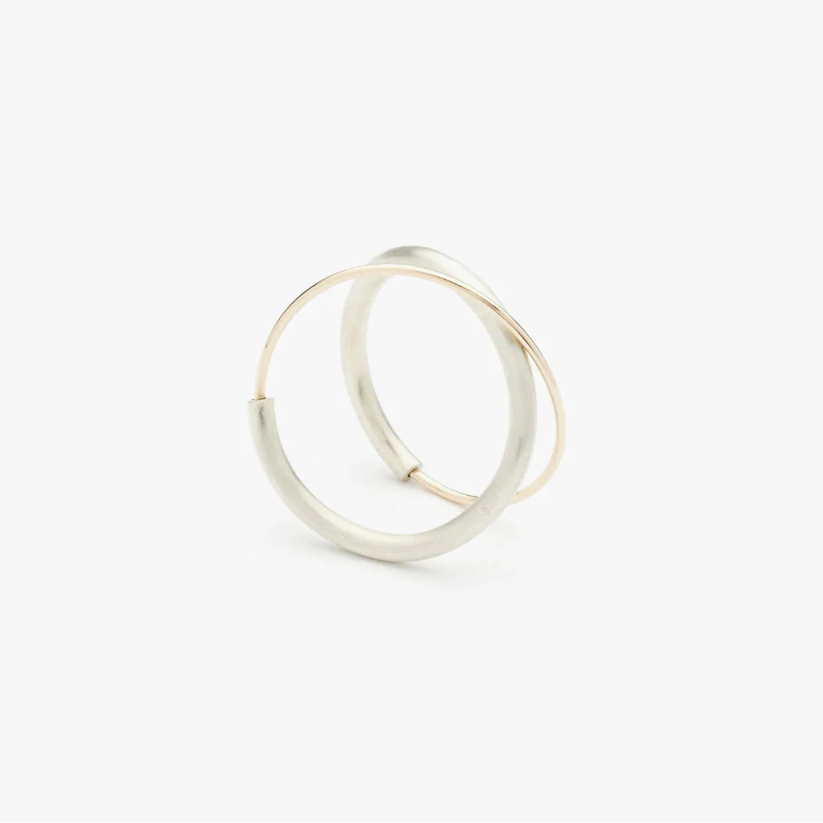 Original Lunar Ring Brushed Silver Band Gold Wire Cross Large - Amy Tamblyn