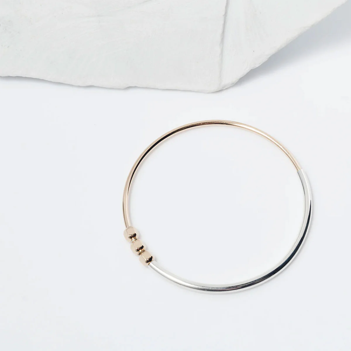 Pablo Bangle Gold Filled Silver Bangle Gold Cube Beads - Amy Tamblyn