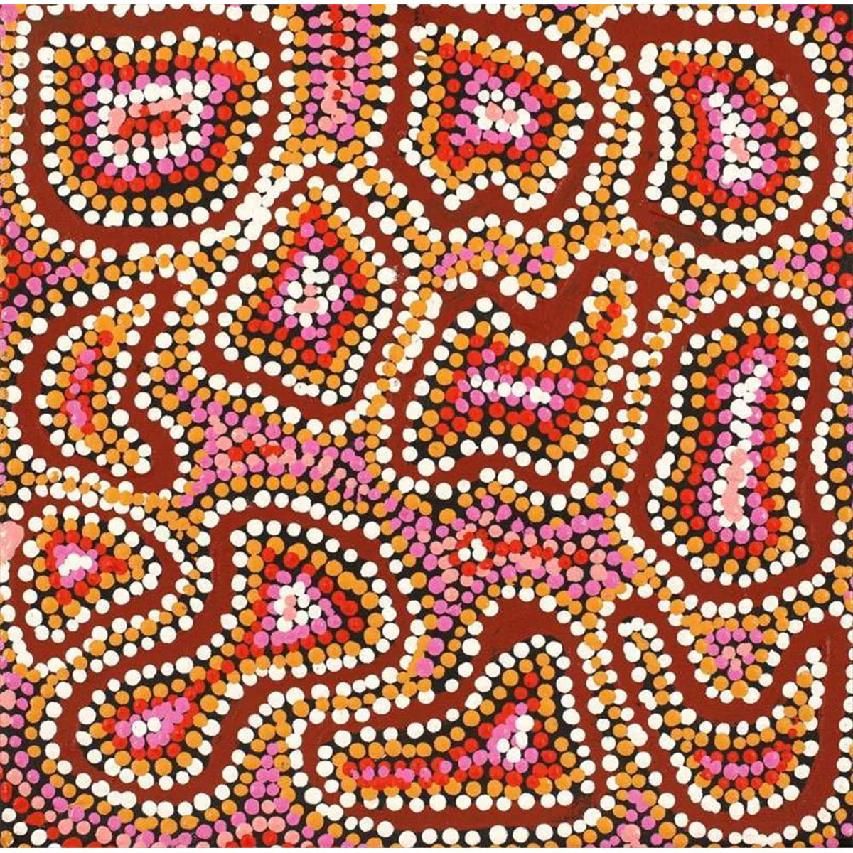 Painting 30x30cm Peggy Nampijinpa Brown Warlukurlangu Jukurrpa (Fire country Dreaming) - Warlukurlangu