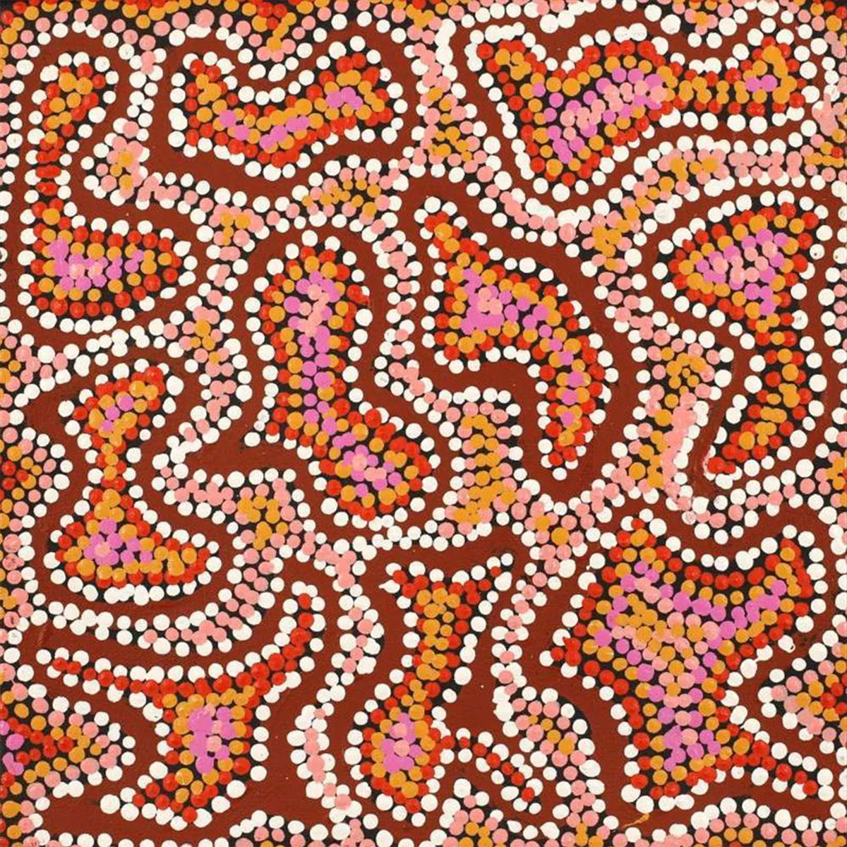 Painting 30x30cm Peggy Nampijinpa Brown Warlukurlangu Jukurrpa (Fire country Dreaming) - Warlukurlangu